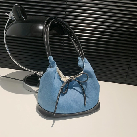 Borsa a Tracolla in Stile Coreano Con Patchwork di Fiocchi Tessuto PU Grande Capacità Borsa Casual Sottoascellare Tote da Donna