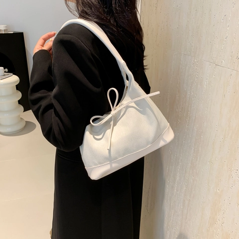 Borsa a Tracolla in Stile Coreano Con Patchwork di Fiocchi Tessuto PU Grande Capacità Borsa Casual Sottoascellare Tote da Donna