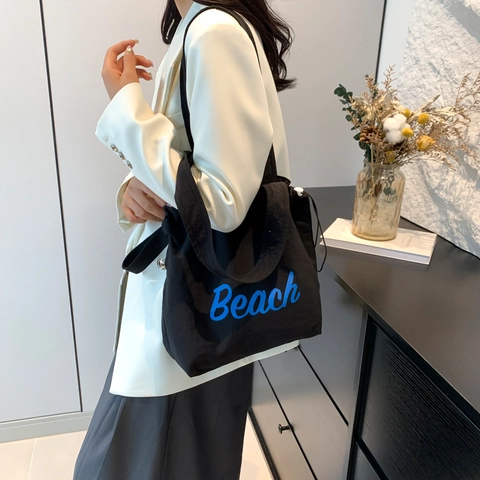 Damen Casual Canvas Tragetasche Mit Beach Buchstabendruck Große Kapazität Minimalistische Umhängetasche Vielseitige Einkaufstasche