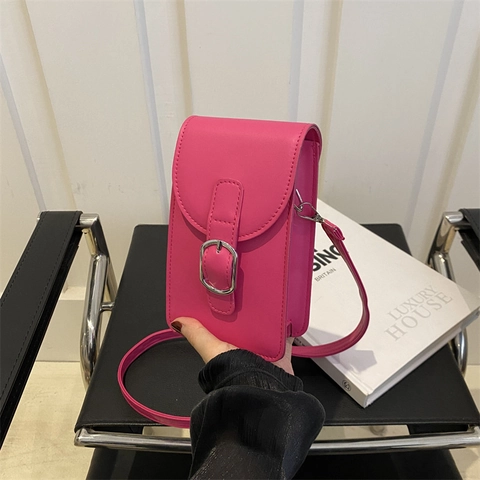 Urban Minimalistische Damen Mini PU Leder Schulter Handytasche Vertikal Einfarbig Crossbody Tasche Mit Metallschnalle