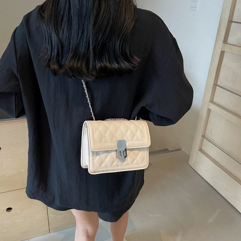 Borsa a Spalla con Catena Trapuntata da Donna Motivo a Rombi Pelle PU Piccola Borsa a Tracolla Quadrata Minimalista Ufficio