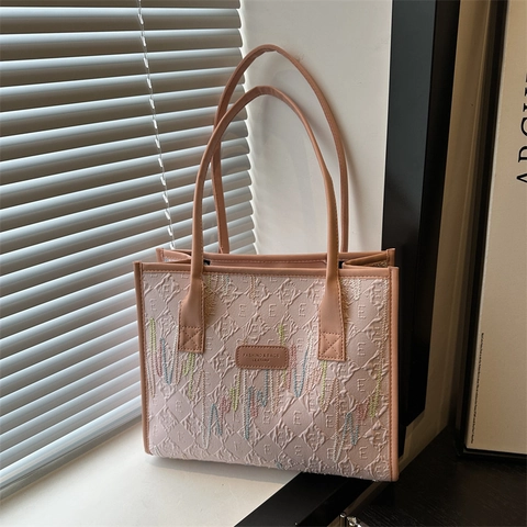 Bolso de Mano de Nailon de Gran Capacidad para Mujer Bordado de Ondas Coloridas en Relieve Bolso de Hombro Simple de Viaje