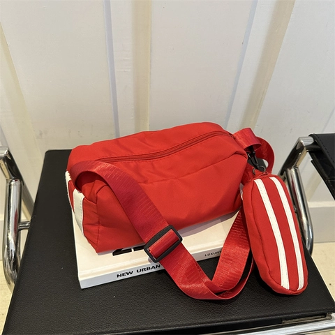 Striped Nylon Shoulder Bag Two-in-one Urban Casual Crossbody Pillow Bag For Women Oxford Cloth Handbag With Matching Pouch