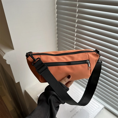Women Casual Nylon Crescent Shoulder Bag Fashion Solid Color Crossbody Bag With Adjustable Wide Strap Lightweight Daily Bag