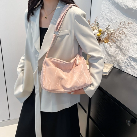 Bolso de Hombro de Mujer Simple Elegante de Cuero PU Plisado Gran Capacidad Color Sólido Casual Versátil Bolso Tote Bandoulière