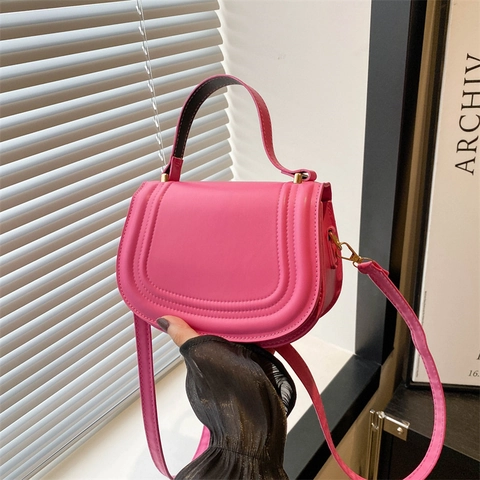 Borsa a Sella in Pelle PU Donna Minimalista Piccola Borsa a Spalla con Cuciture e Hardware Dorato Borsa Casual Versatile