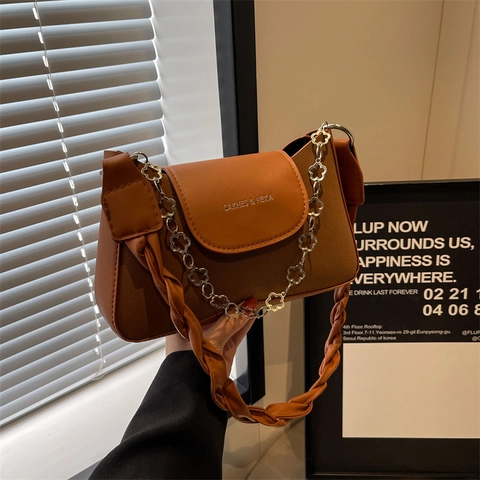Vintage Damen PU Leder Achseltasche Retro Große Kapazität Blumenkette Schultertasche Umhängetasche Quadratische Urban Chic Handtasche