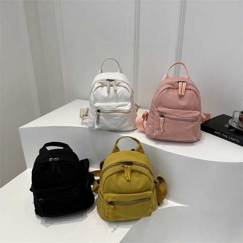 Women Fashion Mini PU Leather Backpack Trendy Small Travel Casual Shoulder Bag Solid Color Elegant Stitched Ladies Rucksack