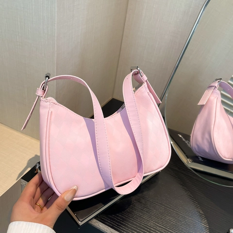 Women Minimalist PU Leather Underarm Bag Fashion Rhombic Pattern Shoulder Bag For Daily Commute Versatile Small Square Hobo Bag