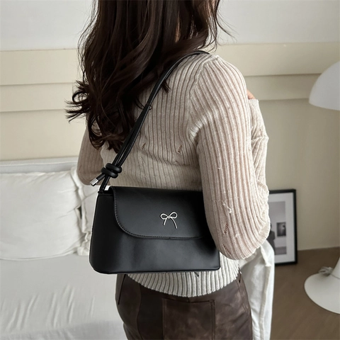 Dames Mode PU Leer Strik Crossbody Tas Stijlvol Effen Kleur Kleine Vierkante Schoudertas Voor Dagelijks Casual Elegante Messenger Bag