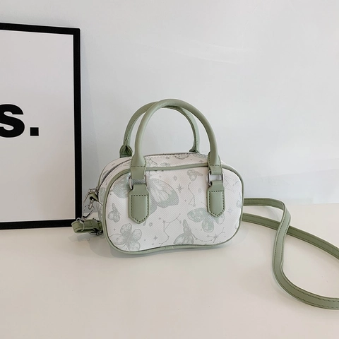 Borsa a Tracolla Boston con Stampa Farfalla da Donna Dolce Fresca in Pelle PU Borsa a Mano Moda Casual Borsa Sottoascellare Per Tempo Libero