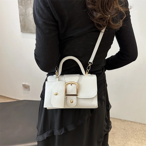 Urban Simple PU Leather Small Square Shoulder Bag For Women Solid Color Crossbody Bag With Mini Pouch And Big Buckle Stylish Daily Handbag