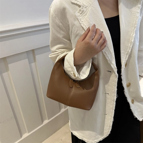 Women's Urban Simple PU Leather Half Moon Hobo Bag Solid Color Daily Shoulder Bag With Stitched Decorative Lines Handbag