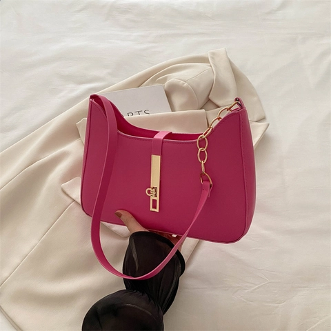 Minimalistische PU-Leder Achseltasche Für Damen Große Kapazität Goldene Metallkette Piston Lock Mode Hobo Handtasche