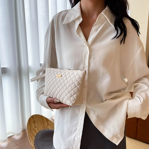 Damen Gesteppte Nylon Clutch Tasche Minimalistische Rautensteppung Große Kapazität Umschlag Handtasche Goldbeschläge Mode Aufbewahrungstasche