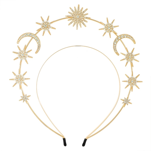 Barock Sonnen-Göttin Stern Mond Stirnband Legierung Strass Himmlische Krone Haarschmuck Für Hochzeit Party Damen Schmuck