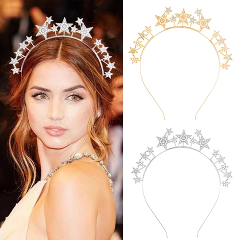 Elegante Cerchietto con Stelle in Lega di Zinco con Strass e Perle Artificiali Diadema di Moda per Feste Matrimonio Gioielli per Capelli Donna
