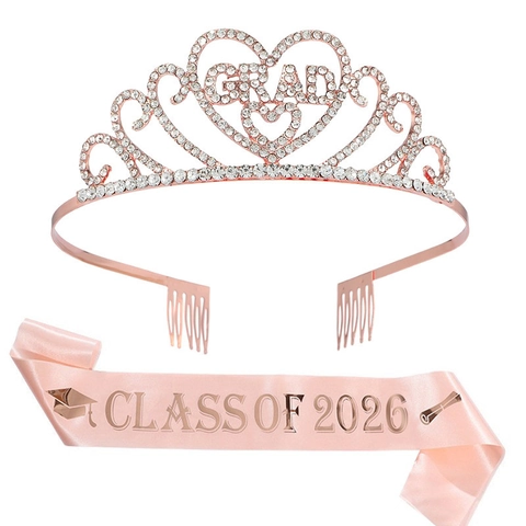 Ensemble Couronne Et Écharpe De Fête De Graduazione 2026 Tiare En Alliage De Strass Écharpe Lettre Pour Décorations De Cérémonie