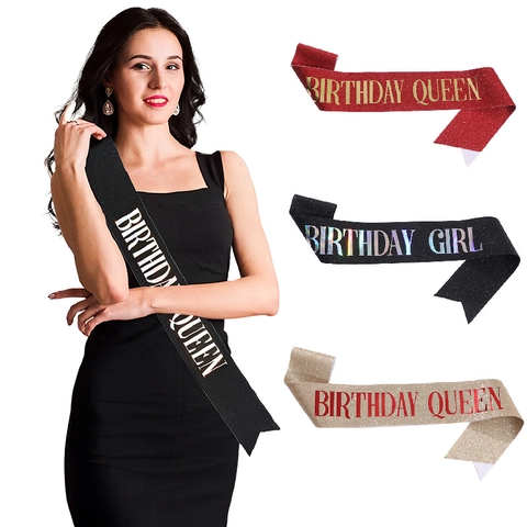 Banda de Purpurina Birthday Girl Queen Letras Doradas Correa de Hombro Festiva para Mujeres Decoraciones de Fiesta de Cumpleaños