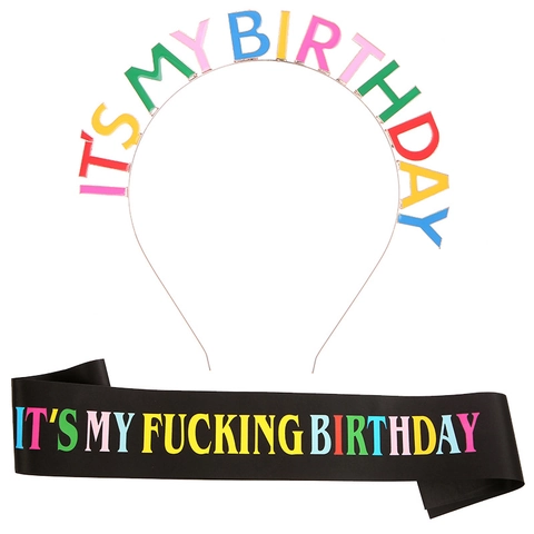 Set Accessori per Festa di Compleanno Cerchietto in Lega con Lettere Arcobaleno e Fascia in Satin per Uomo Donna Decorazioni