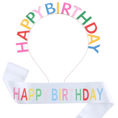 Rainbow Happy Birthday Tiara Headband And Sash Set For Girls Women Party Celebration Decorations Vibrant Festive Accessory Gift