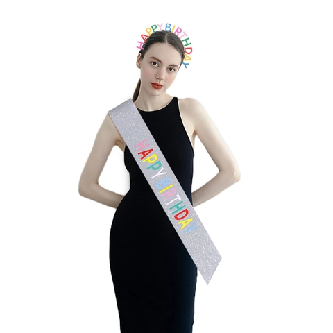 Regenbogen Happy Birthday Buchstaben Stirnband Und Schärpe Set Emaille Zinklegierung Satin Party Dekoration Damen Mädchen