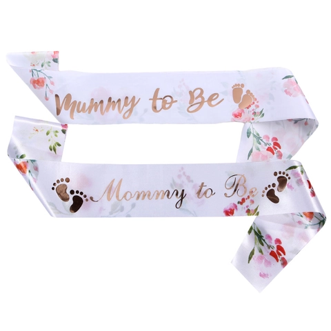 Écharpe Mommy To Be pour Baby Shower Ruban de Satin Blanc Élégant Avec Lettrage à la Feuille d'Or Rose pour Fête de Grossesse