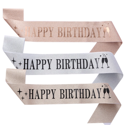 Banda Happy Birthday con Purpurina Cinta de Satén Decoración de Cumpleaños para Mujeres Niñas Artículos de Fiesta