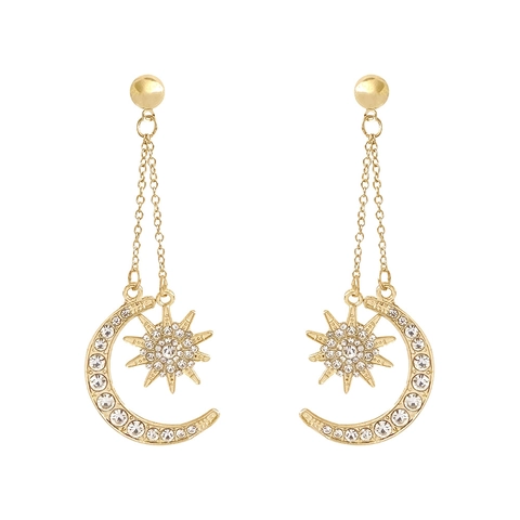 Bohemian Sun Moon Star Rhinestone Dangle Earrings For Women Alloy Celestial Goddess Wedding Bridal Jewelry Earrings Gift