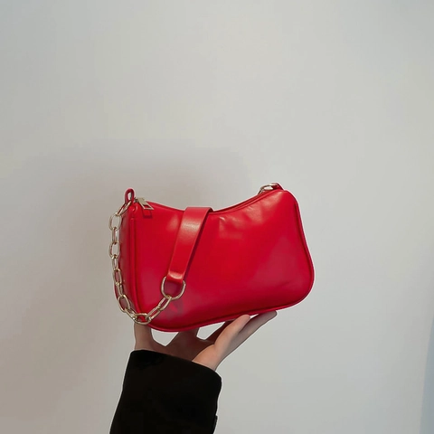 Women Minimalist PU Leather Underarm Bag Fashion Metal Chain Small Square Shoulder Bag Daily Commuting Ladies Purse