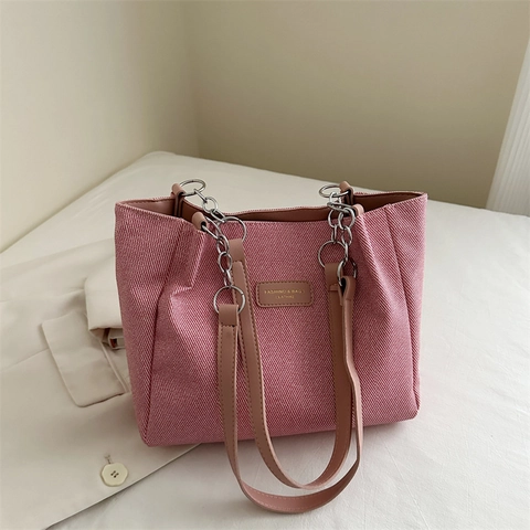 Bolso Tote de Nailon de Gran Capacidad para Mujer Color Sólido Puntadas Cadena Bolso de Hombro Moda Viaje Bolso Urbano Simple