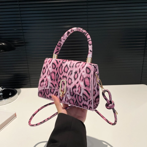 Trendy Leopard Print PU Leather Small Square Shoulder Crossbody Bag For Women 2024 Urban Minimalist Retro Style Handbag