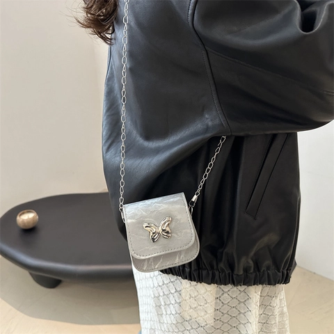 Mini Borsa a Tracolla da Donna Con Fibbia a Farfalla in Metallo Moda in Pelle PU Piccola Borsa a Spalla Quadrata Tinta Unita Portarossetto