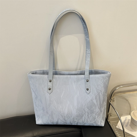 Bolso Tote de Moda para Mujer con Textura Arrugada Gran Capacidad Cuero PU Bolso de Hombro Casual Color Sólido