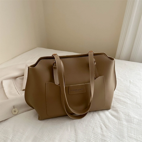 Bolso Tote de Cuero PU de Gran Capacidad Vintage para Mujer Moda Minimalismo Color de Contraste Bolso de Hombro Oficina