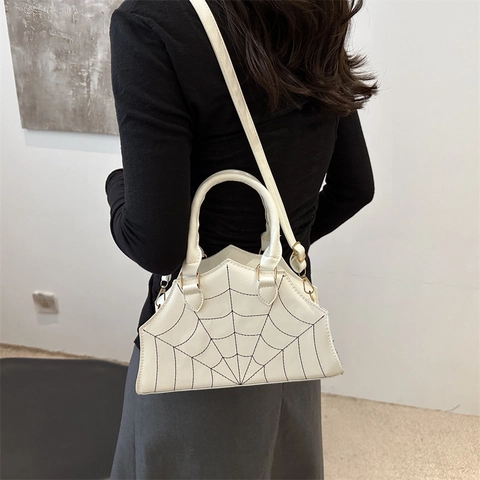 Women Fashion PU Leather Spider Web Pattern Crossbody Bag Gothic Style Large Capacity Shoulder Handbag Stylish Tote Purse