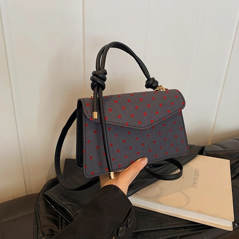 Women's Chic Printed Heart Star Small Square Bag Urban Minimalist PU Leather Crossbody Shoulder Handbag With Knot Handle