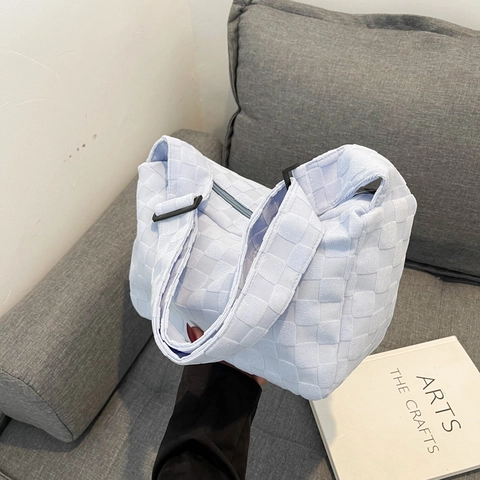 Damen Schachbrettmuster Gewebte Umhängetasche Lässige Flanell Hobo Tasche Große Kapazität Achselhöhle Tote Bag Mit Gurt