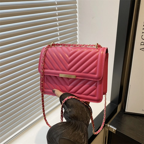 Borsa a Tracolla da Donna in Pelle PU Trapuntata a V Elegante Borsa a Tracolla con Catena Piccola Borsa Quadrata per Uso Quotidiano