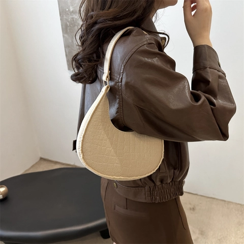 Bolso Hobo de Cuero PU con Patrón de Cocodrilo para Mujer Bolso de Axila Minimalista Vintage Color Sólido Gran Capacidad