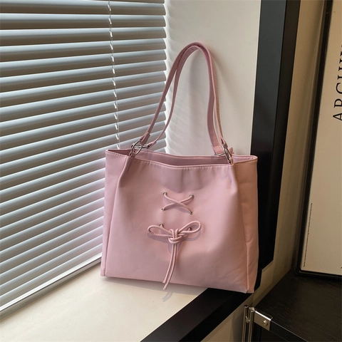 Große Kapazität PU Leder Tragetasche Für Damen Schleife Schnürung Design Einfache Umhängetasche Pendler Täglich Handtasche