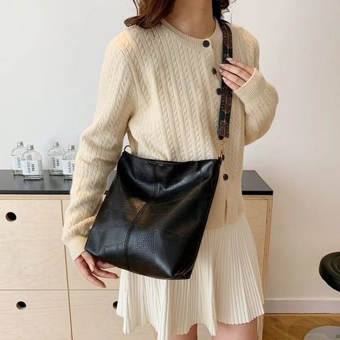 Borsa Tote da Donna in Pelle PU di Grande Capacità Vintage Con Tracolla Larga Ricamata Etnica Moda Casual Borsa Hobo da Pendolare