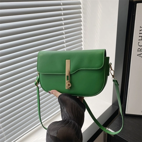 Bolso de Montura Vintage para Mujer Color Sólido Cuero PU Bolso Bandolera Simple Con Hebilla Metálica Bolso de Moda para Viaje Diario