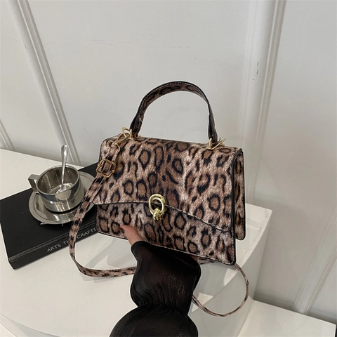 Borsa a Spalla in Pelle PU con Stampa Leopardata alla Moda per Donna Borsa a Tracolla Piccola Quadrata con Chiusura