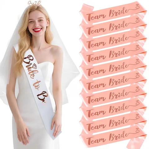 Décoration de Bachelorette Party Serre-tête Bride Or Rose Voile Blanc Écharpe en Satin pour Cadeau de Demoiselle d'Honneur Mariage