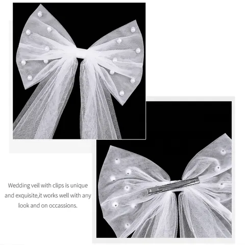 Pinza para el Cabello de Lazo de Tul Elegante Con Perla Artificial para Boda Velo de Novia Cinta Mujer Accesorio