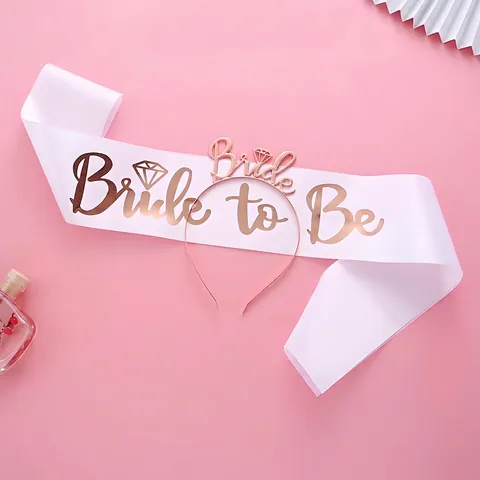 Décoration de Bachelorette Party Serre-tête Bride Or Rose Voile Blanc Écharpe en Satin pour Cadeau de Demoiselle d'Honneur Mariage