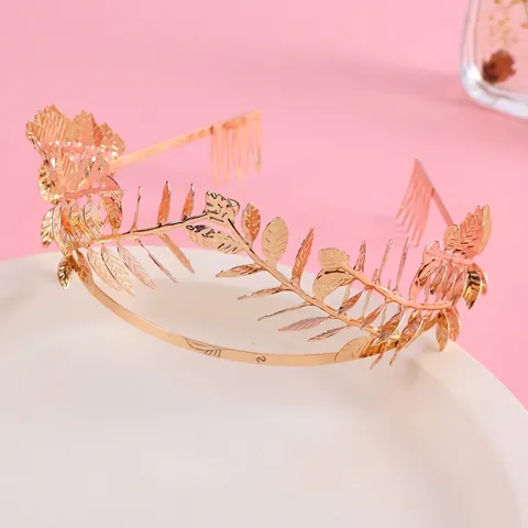 Baroque Golden Metal Leaf Bridal Tiara Crown With Hair Combs Greek Goddess Laurel Wreath Headband For Wedding Party Women