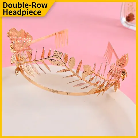 Corona Diadema da Sposa in Metallo Dorato a Foglia Barocca Con Pettini Fascia a Corona Alloro Dea Greca Per Matrimonio Donna