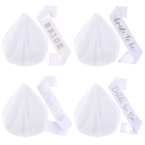 Accesorios para Despedida de Soltera Banda Bride To Be Velo de Tul Blanco Con Diamantes de Imitación Conjunto de Boda